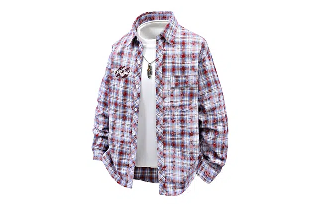 王者荣耀 裴擒虎款美式复古格子条纹打底学院风基础款趣味简约字母百搭翻领纽扣舒适透气长袖衬衫 男女同款