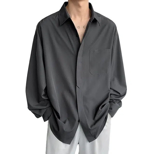 顶峰保罗 韩系轻奢痞帅翻领潮流宽松商务长袖衬衫 男女同款