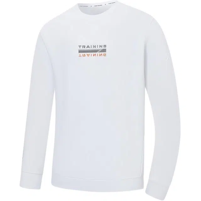 特步 综训系列 字母圆领舒适透气百搭运动卫衣 男款 珍珠白
