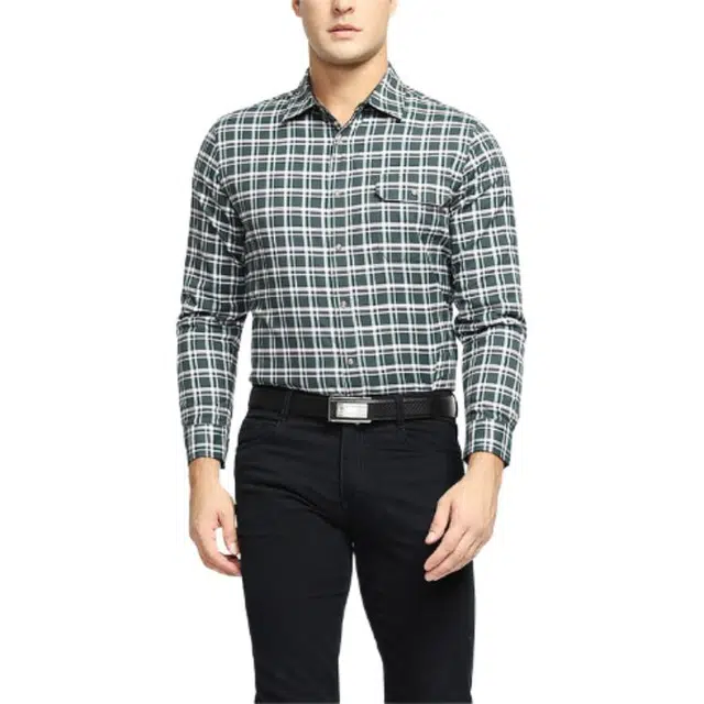 佛朗尼·齐拉 格纹时尚休闲单排扣长袖衬衫 男款 绿色