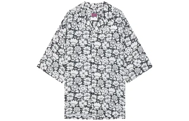 速写 翻领宽松直筒短袖衬衫 男款 黑色系花型