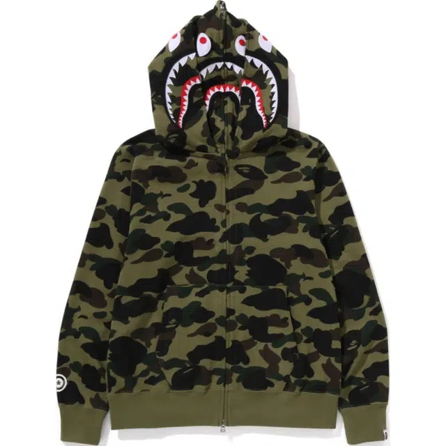 BAPE SS25 Camo Shark Double Zip Hoodie Green