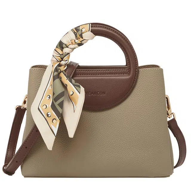 意尔康 复古 牛皮革 托特包手提包 中号 女款 卡其