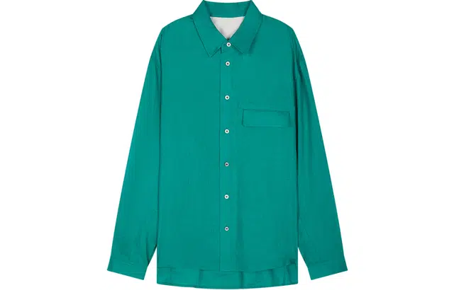 速写 纯色宽松翻领单排扣长袖衬衫 男款