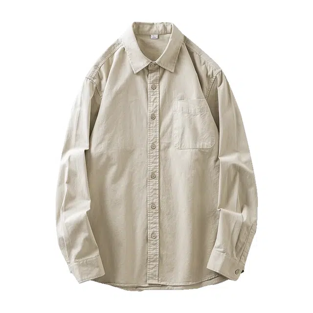 杜克恩 美式纯色百搭宽松通勤长袖衬衫 男女同款