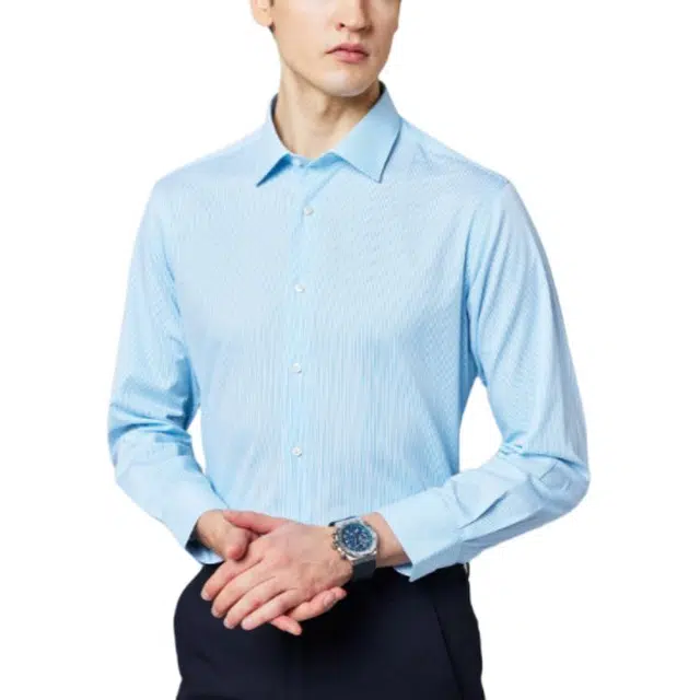 佛朗尼·齐拉 含棉商务休闲翻领长袖衬衫 男款 绿条