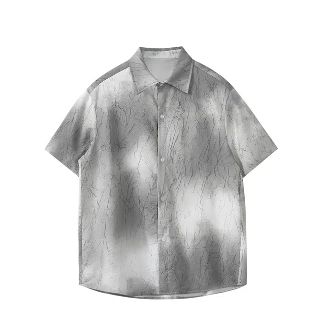颂希尔 爆裂纹路潮流宽松休闲百搭短袖衬衫 男女同款