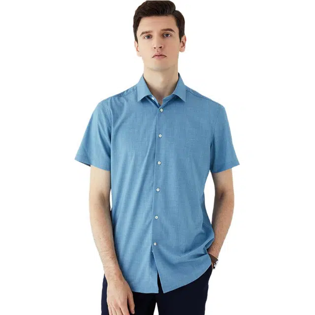 佛朗尼·齐拉 简约大方纯色舒适微弹休闲百搭短袖衬衫 男款