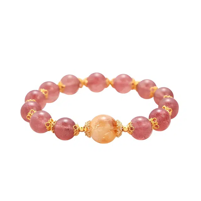 周百福 桃花多多 早日脱单 甜美温柔精致气质 轻奢小众设计感百搭 能量磁场转运串珠手饰#好运 草莓晶 手串 女款