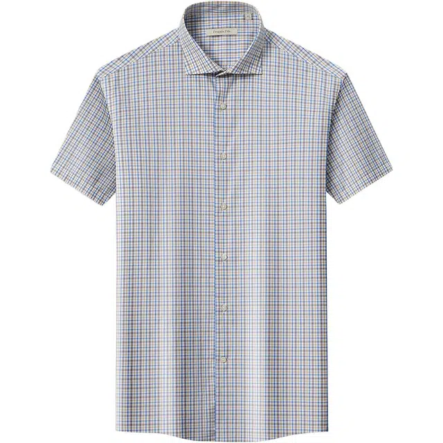 佛朗尼·齐拉 时尚休闲简约百搭舒适短袖衬衫 男款 兰黄格