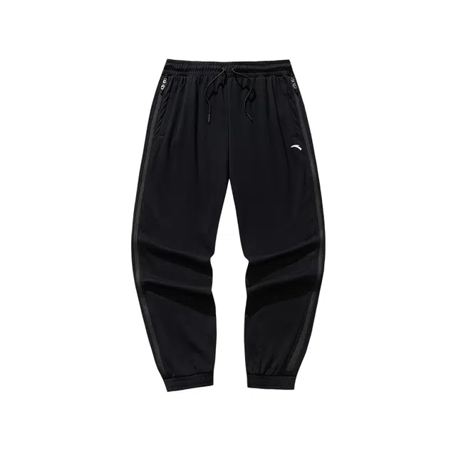 超级安踏 休闲简约纯色束脚系带针织运动裤 男款 基础黑