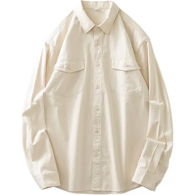 杜克恩 美式纯棉纯色高级感百搭宽松休闲通勤长袖衬衫 男女同款