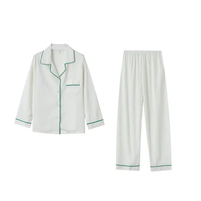 颂希尔 时尚高级感翻领休闲竹子印花家居服睡衣套装 男女同款 白色