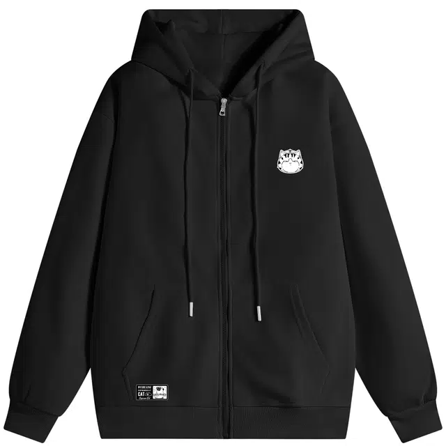 吾皇猫 学院风基础款英文字母印花百搭舒适透气休闲宽松连帽开衫无性别卫衣 男女同款