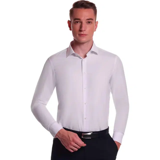 佛朗尼·齐拉 商务休闲纯色翻领长袖衬衫 男款 白色