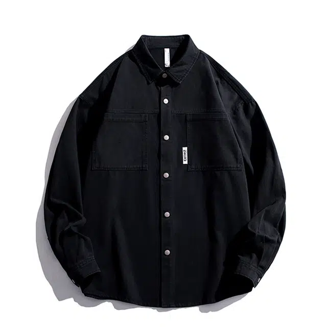 顶峰保罗 美式纯色纯棉工装质感文艺风简约都市新青年基础款翻领百搭长袖衬衫 男女同款