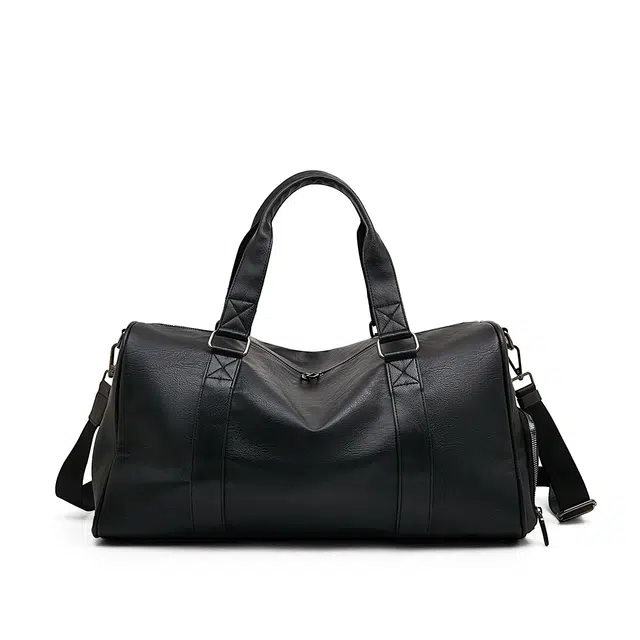 老人头 简约时尚纯色出行旅游干湿分离 合成革 旅行包 男款 黑色