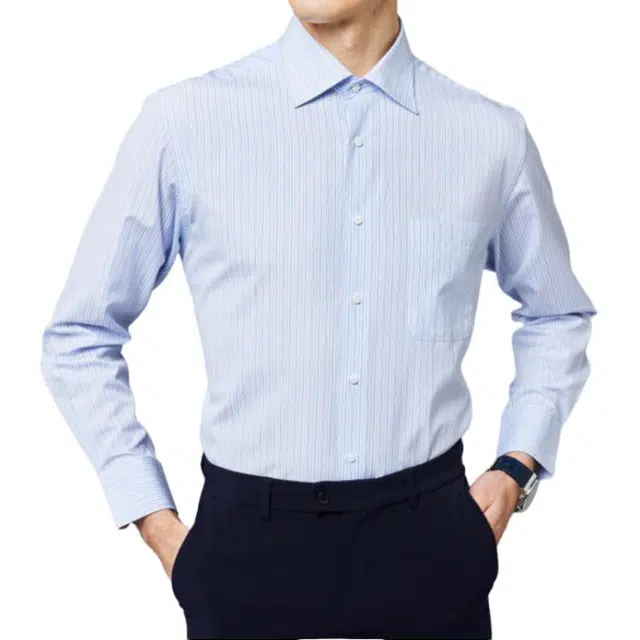 佛朗尼·齐拉 商务翻领休闲长袖衬衫 男款 兰条