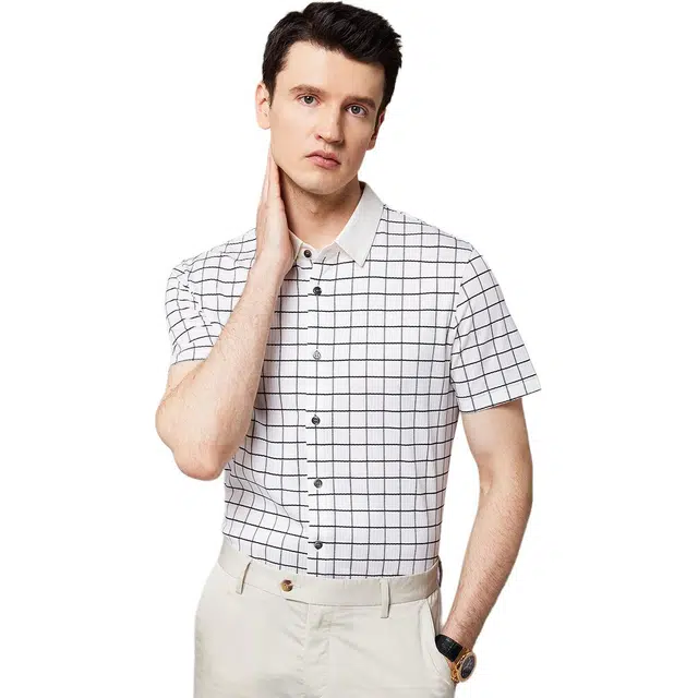 佛朗尼·齐拉 休闲日常基础百搭短袖衬衫 男款 白格