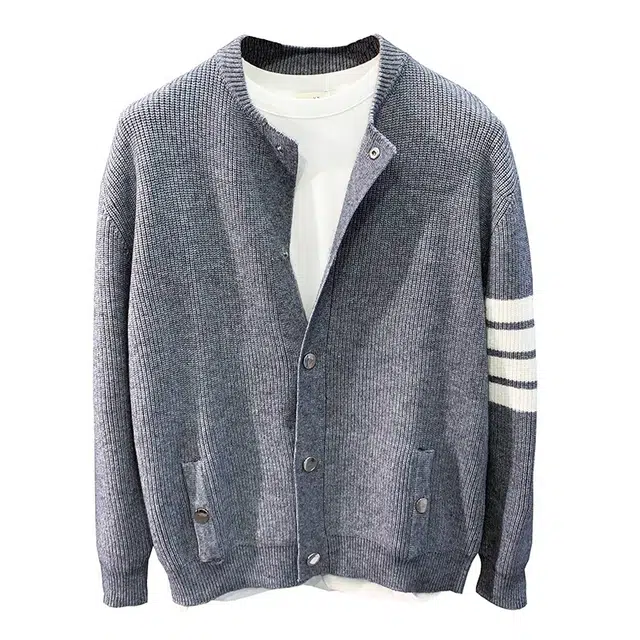 虫小绿 美式学院风经典条纹立领宽松百搭针织衫 男女同款