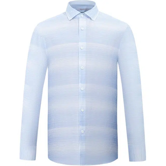 佛朗尼·齐拉 条纹翻领舒适长袖衬衫 男款 浅蓝