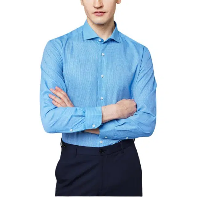 佛朗尼·齐拉 全棉翻领透气长袖衬衫 男款 蓝色