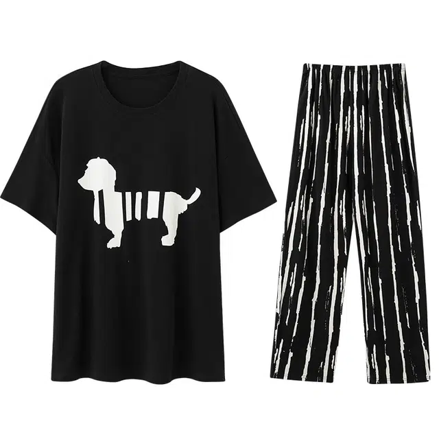 向薇 短袖长裤可外穿舒适简约家居服睡衣套装 男款 图片色