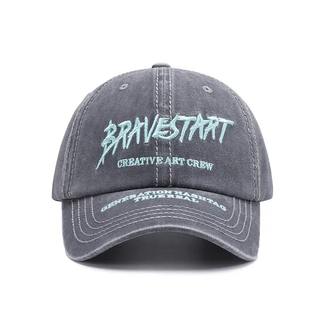 【素颜神器 BRAVESTART字母刺绣】 攸委 街头休闲水洗做旧百搭鸭舌帽女显脸小 棉 大头围户外夏韩版软顶透气遮阳防晒帽 男女同款情侣款