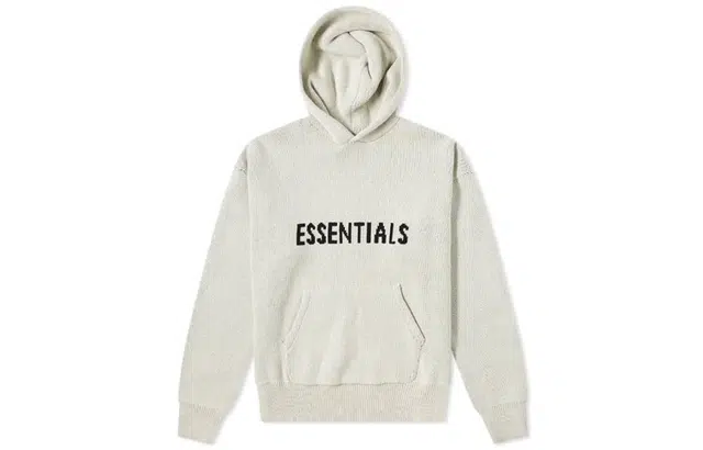 Fear of God Essentials FW21 Knit Hoody Light Heather Oatmeal Logo