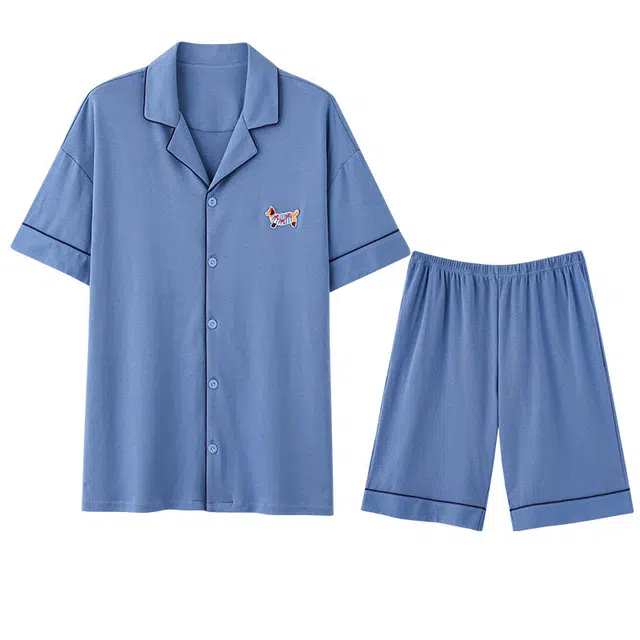 向薇 舒适透气柔软短袖上衣家居服五分裤睡衣套装 男款 图片色