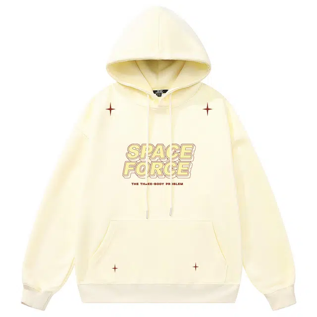 三体 太空军系列 简约基础款纯色趣味字母印花休闲宽松复古美式连帽套头百搭高街潮牌时尚学生多巴胺长袖卫衣 男女同款