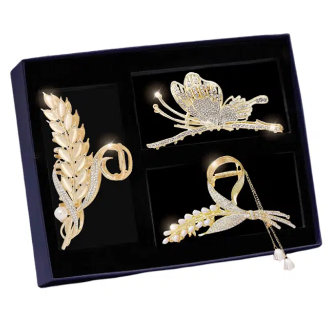 妖娆猫 麦穗蝴蝶后脑勺高端大号盘发鲨鱼夹套装 合金 发夹 女款