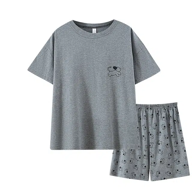 俞兆林 柔软可爱卡通圆领透气短袖三分裤舒适家居服睡衣套装 女款 深灰色