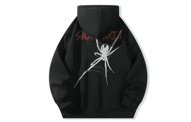 SWAMP AREA Spider Print Hoodie Black