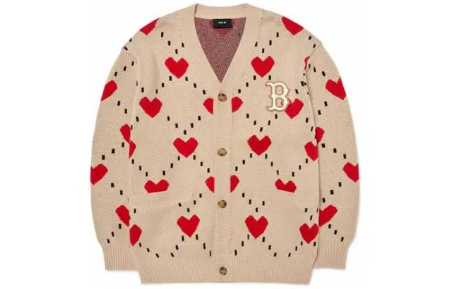 MLB Heart Series V-Neck Cardigan Beige