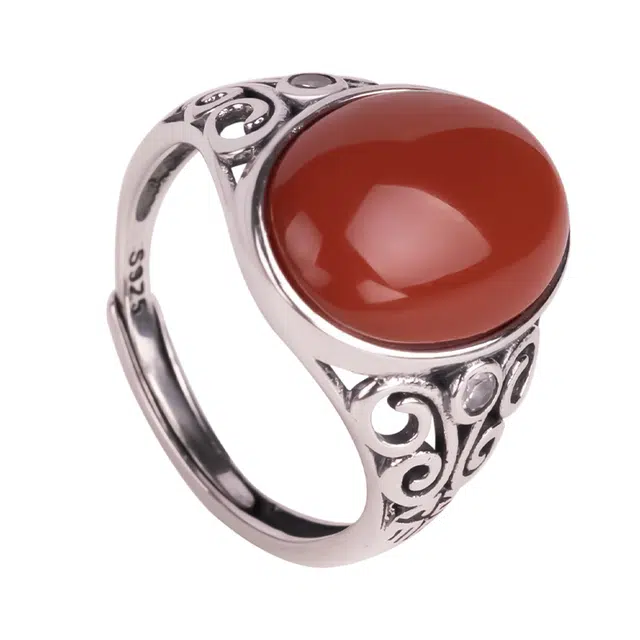 小银匠 红色吉利新中式国风银戒高级感贵气富贵新中式 玛瑙 戒指 女款