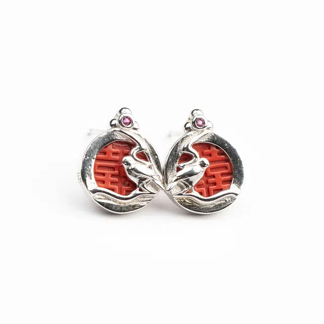 仙源 喜上眉梢 新中式吉祥如意八方来财时来运转佛珠#好运再造辰砂 朱砂 耳钉 男女同款情侣款