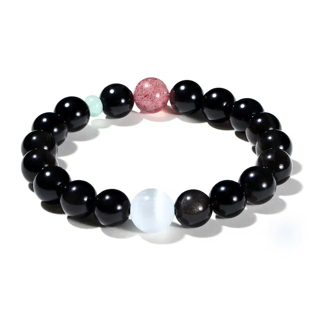 普陀山文创 锦上添花草莓晶招财好运升官发财事业有成#好运 黑曜石 玉石手串 男女同款情侣款