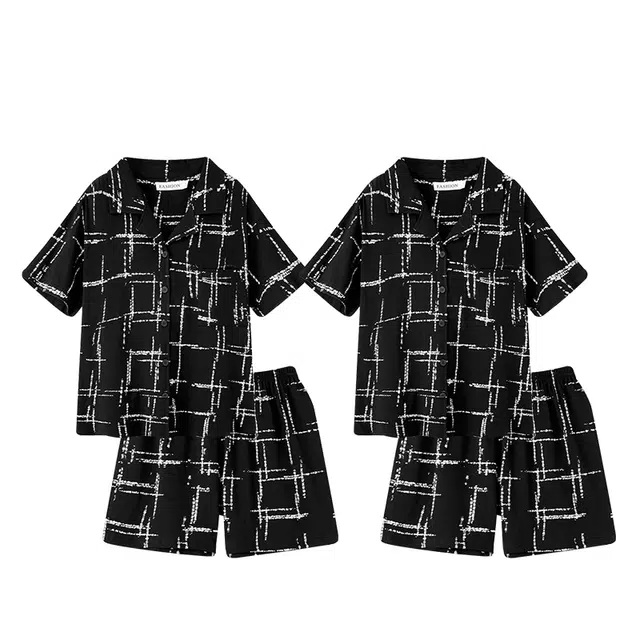 俏韵 薄款开衫翻领舒适短袖家居服可外穿睡衣套装 男女同款