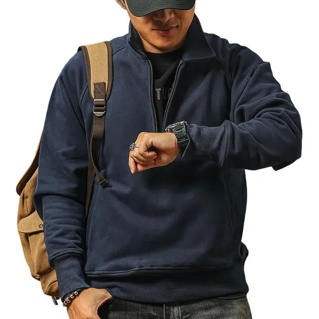 季言 立领保暖抓绒长袖卫衣 男款 宝蓝色