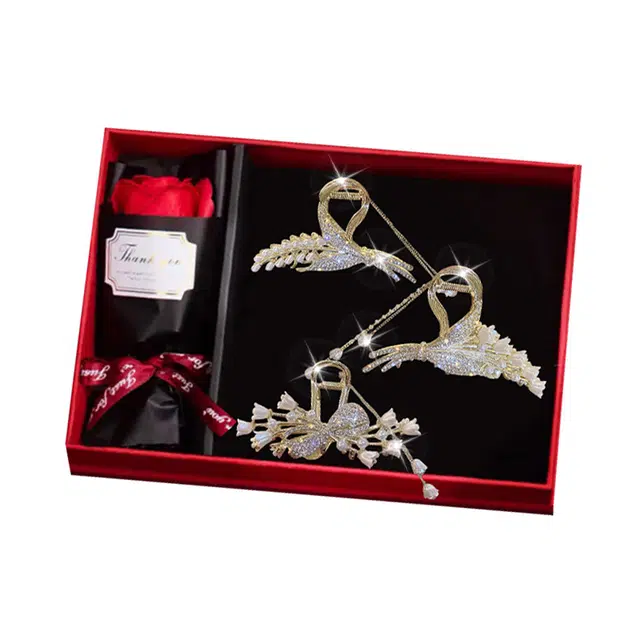 缔晶 森系时尚铃兰花朵流苏鲨鱼夹抓夹套装 清新浪漫日常通勤发饰礼盒 合金 发夹 女款