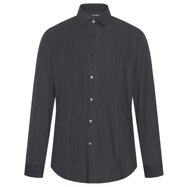 利郎 商务休闲条纹长袖衬衫 男款 灰黑间色