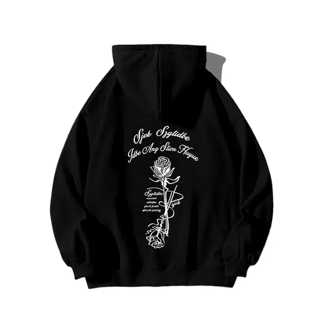 玉儿恋 美式复古玫瑰花连帽休闲宽松加绒卫衣 男女同款