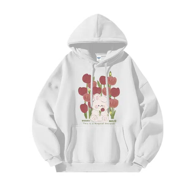 玉儿恋 韩版甜美兔子连帽潮牌宽松卫衣 男女同款