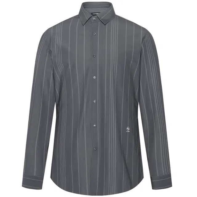 利郎 条纹弹力尖领极简风修身商务休闲长袖衬衫 男款 深灰