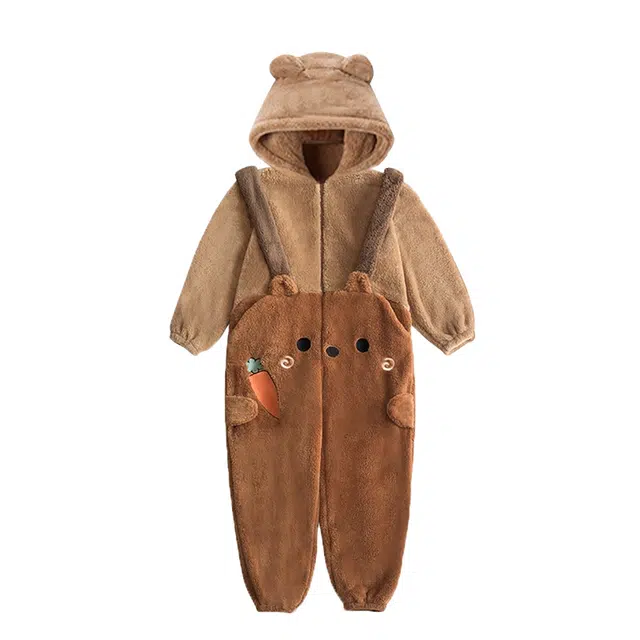 俏韵 加厚保暖休闲长袖可外穿长裤连体衣 女款 棕色