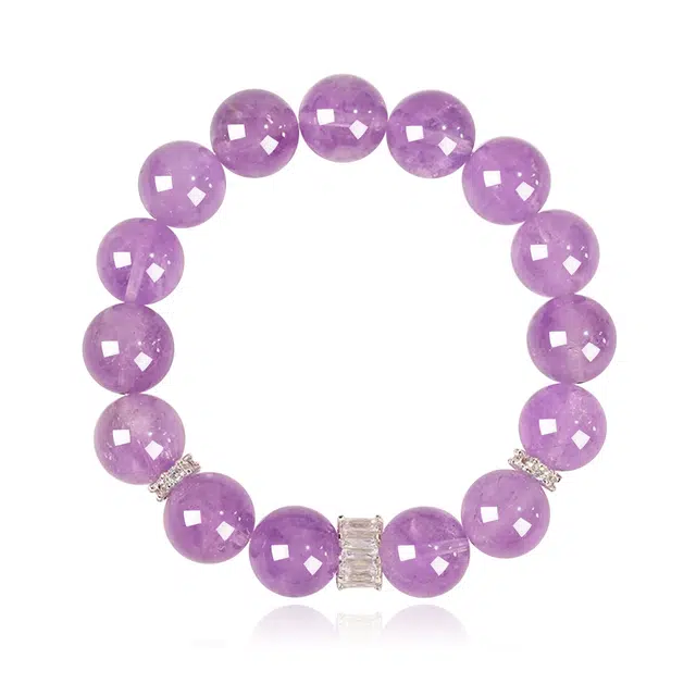 谧月珠宝 提升智慧 新中式国潮浪漫爱情轻奢精致薰衣草莹水润单圈小众设计紫阿塞百搭好运天然 紫水晶 手串 男女同款情侣款