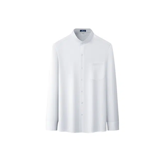 富铤 简约纯色挺括有型小立领易打理弹力日常通勤单排扣口袋上衣长袖衬衫 男款