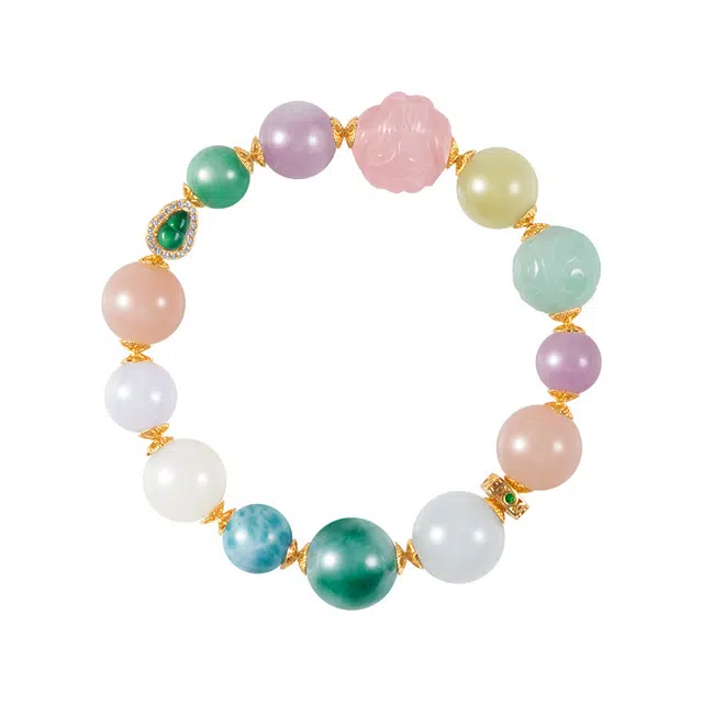 龙弗 【多财多福】招财进宝喜乐长安新中式多宝小众精致高级感设计成功上岸大富大贵 粉水晶 手串 女款