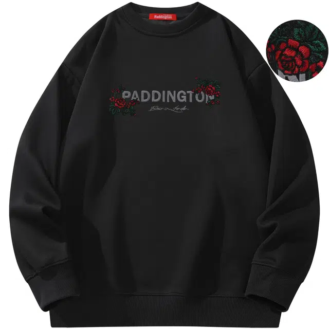 帕丁顿熊 玫瑰花字母万针刺绣宽松休闲圆领重磅圆领卫衣 男女同款
